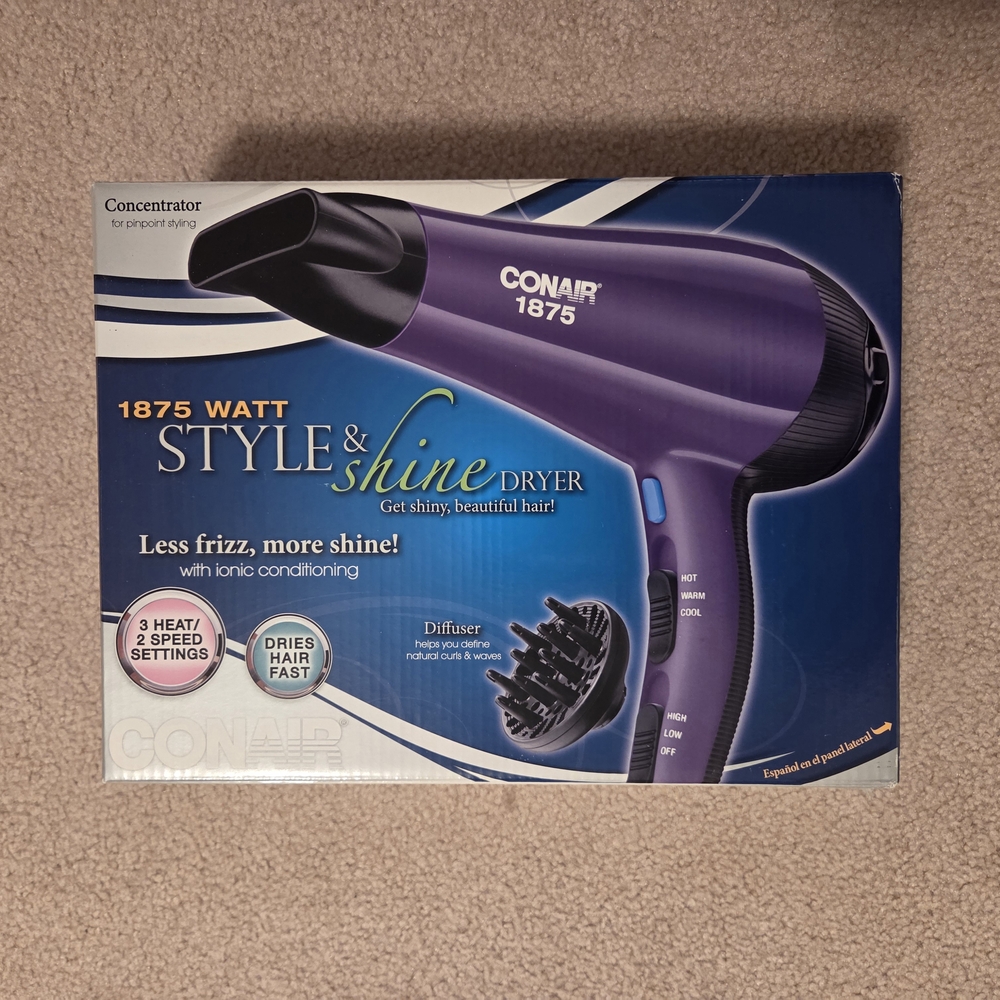 Conair 1875 Watt Style & Shine Hair Dryer - Purple